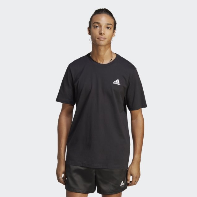 Camiseta Adidas Essentials Single Jersey Con Logo Pequeño Bordado Negro