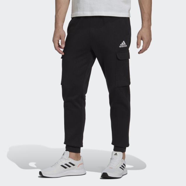Pantalón Cargo Essentials Fleece Regular Tapered Negro Adidas