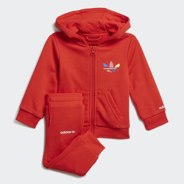 Conjunto De Sudadera Con Capucha Y Cremallera Completa Adicolor Rojo Adidas