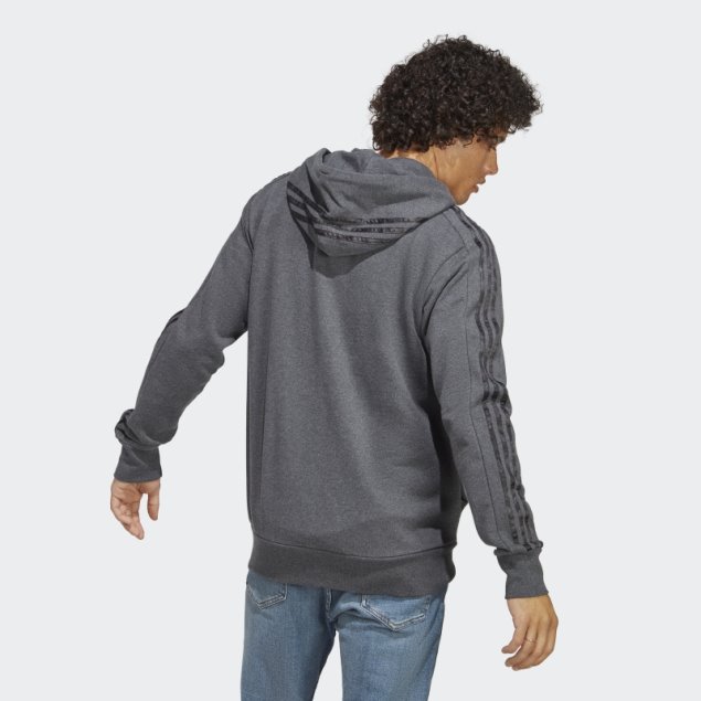Gris Oscuro Jaspeado Adidas Essentials French Terry Sudadera Con Capucha Y Cremallera Completa De 3 Rayas