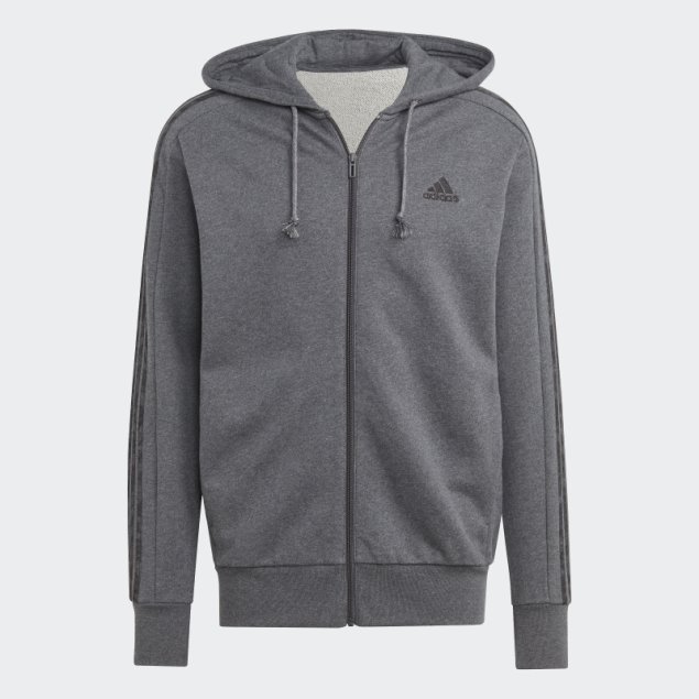 Gris Oscuro Jaspeado Adidas Essentials French Terry Sudadera Con Capucha Y Cremallera Completa De 3 Rayas