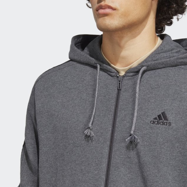 Gris Oscuro Jaspeado Adidas Essentials French Terry Sudadera Con Capucha Y Cremallera Completa De 3 Rayas