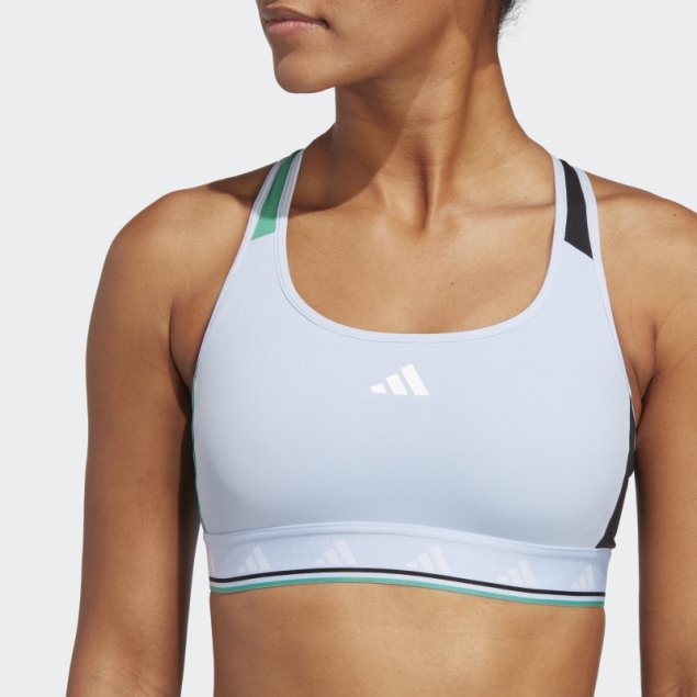 Sujetador Adidas Powerreact Training Techfit De Sujeción Media Azul Amanecer