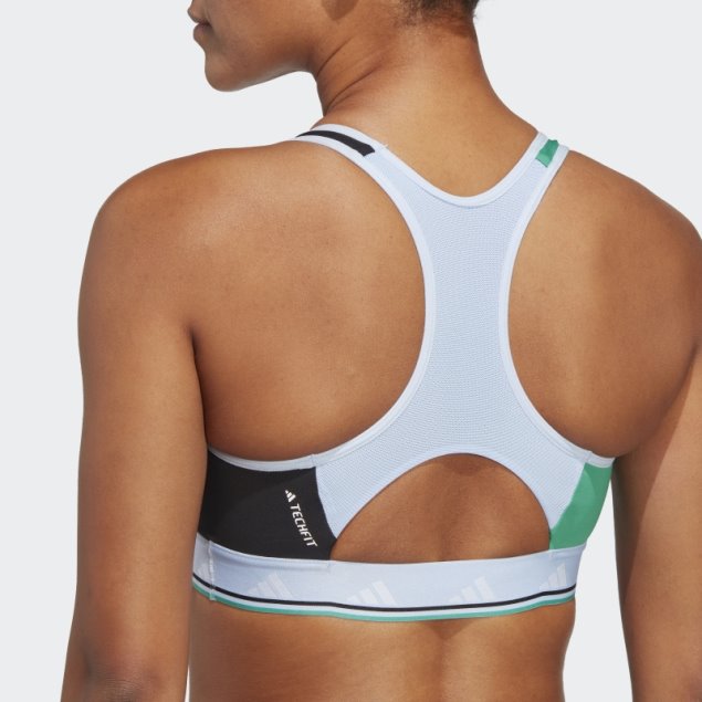 Sujetador Adidas Powerreact Training Techfit De Sujeción Media Azul Amanecer