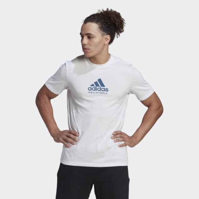 Camiseta Blanca Con Logo Gráfico De Voleibol De Adidas