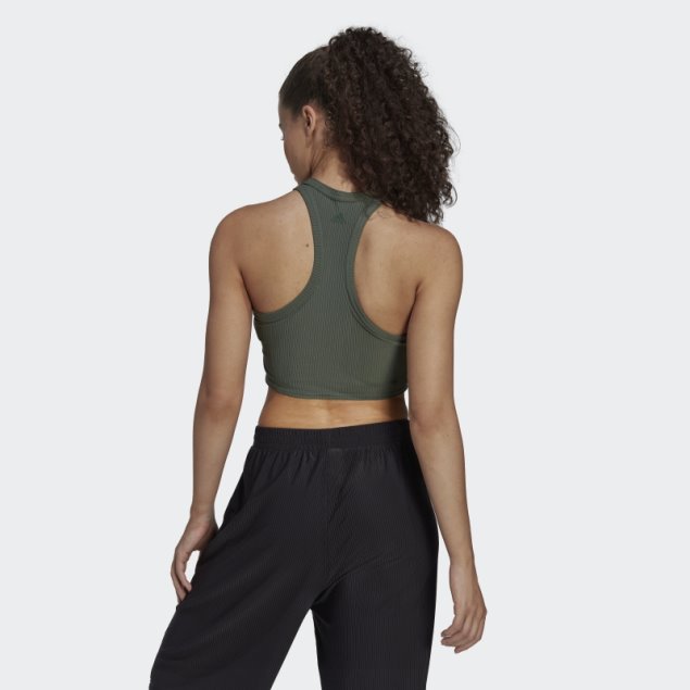 Camiseta De Tirantes Adidas Yoga Studio Wrap Wrap Rib Verde óxido