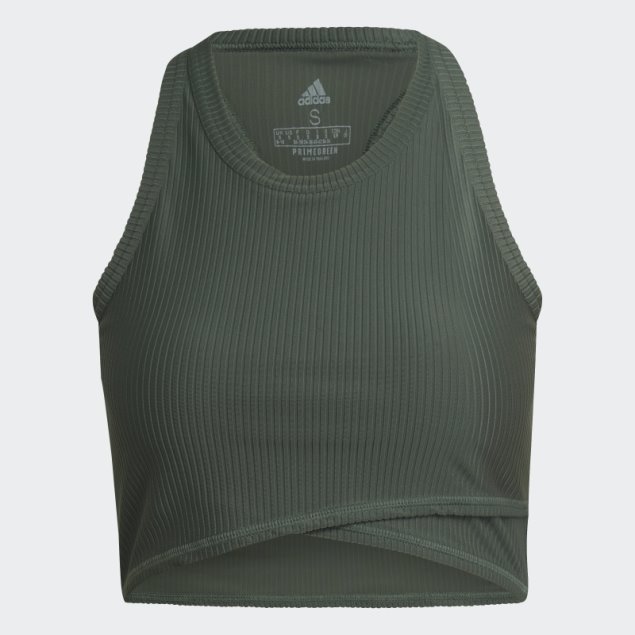 Camiseta De Tirantes Adidas Yoga Studio Wrap Wrap Rib Verde óxido