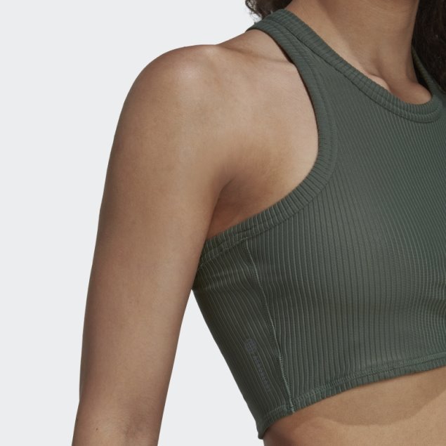 Camiseta De Tirantes Adidas Yoga Studio Wrap Wrap Rib Verde óxido