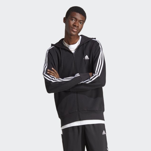 Adidas Essentials French Terry Sudadera Con Capucha Y Cremallera Completa De 3 Rayas Blanco