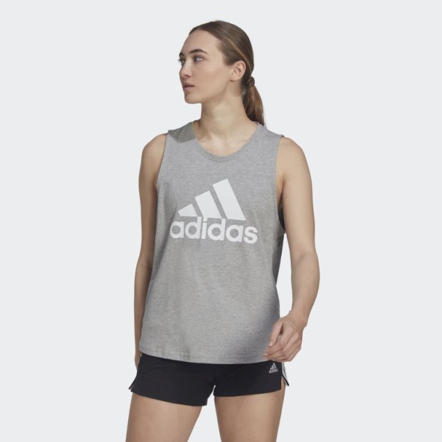 Camiseta Sin Mangas Con Logo Grande Essentials Gris Medio Adidas