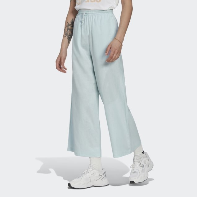 Pantalón Ancho De Lino Azul 7/8 Adidas