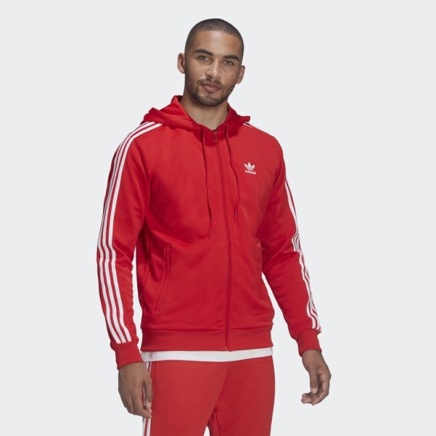 Chaqueta De Chándal Con Capucha Y Cremallera Completa Adicolor Classics Adidas Rojo