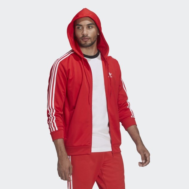 Chaqueta De Chándal Con Capucha Y Cremallera Completa Adicolor Classics Adidas Rojo