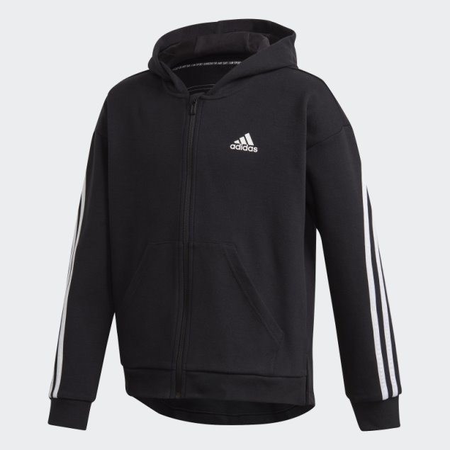 Adidas Sudadera Negra Con 3 Rayas Y Cremallera Completa