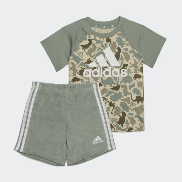Conjunto De Camiseta Y Pantalón Corto Con Estampado De Camo Dino Verde Plateado De Adidas