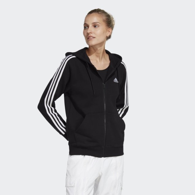 Sudadera Con Capucha Y Cremallera Completa Adidas Essentials 3 Rayas French Terry Regular Negro