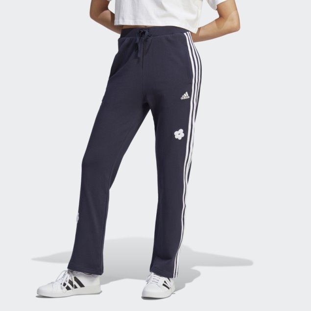 Joggers Adidas De Tiro Alto Con 3 Rayas Y Parches Florales De Chenilla Color Tinta