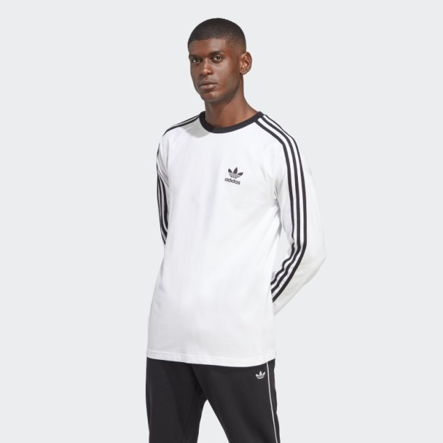 Adidas Camiseta Blanca De Manga Larga Con 3 Rayas Adicolor Classics