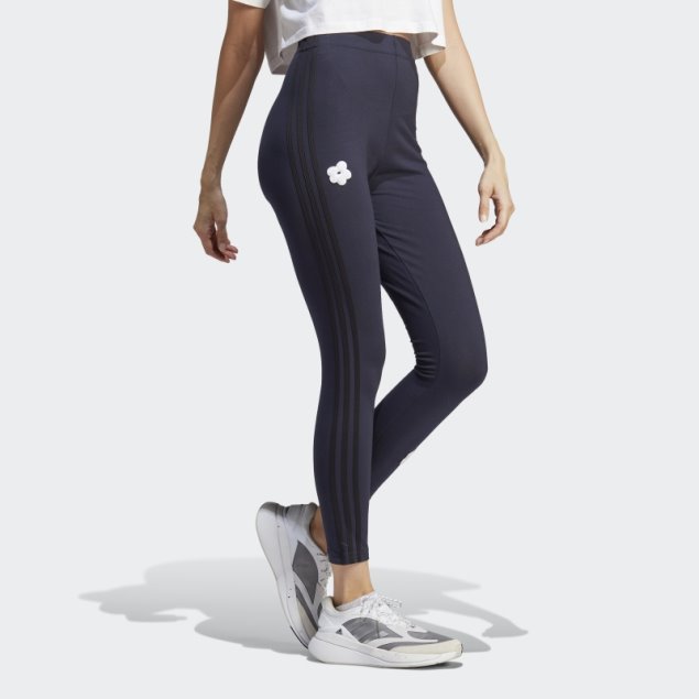 Leggings De Algodón De Tiro Alto Con 3 Rayas Ink De Adidas Y Parches De Flores De Chenilla