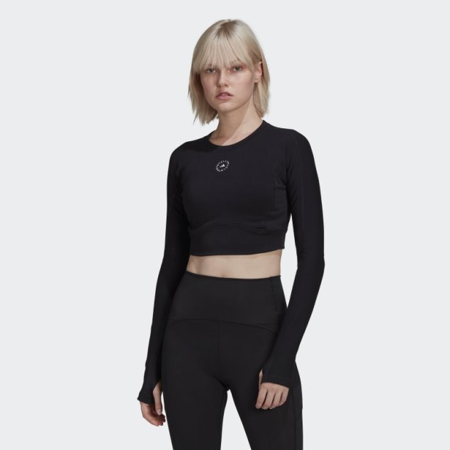 Negro Adidas By Stella Mccartney Truestrength Cropped Manga Larga Caliente