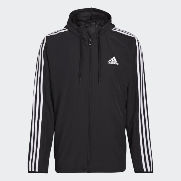 Chaqueta Cortavientos Adidas Essentials Knit 3 Rayas Negro