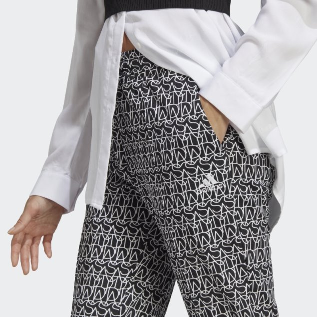 Pantalones Acampanados De Tiro Alto Con Gráfico Adidas En Toda La Prenda, Negro Intenso