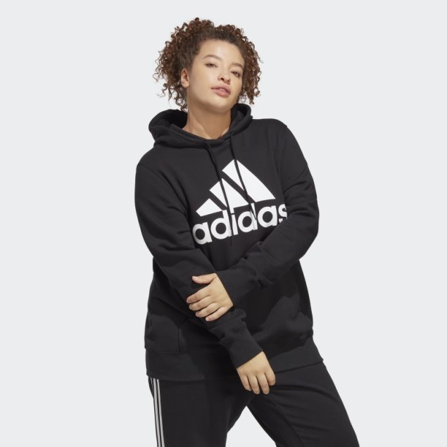 Sudadera Con Capucha De Felpa Francesa Regular Con Logo Grande De Essentials Negra (talla Grande) Adidas