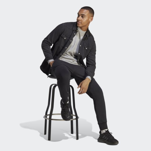 Pantalones Negros Adidas Essentials French Terry Tapered Cuff Con Logo