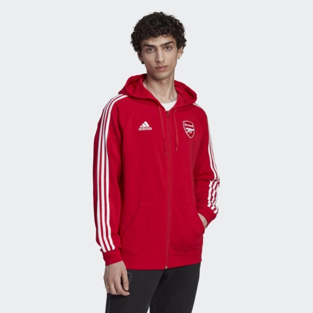 Sudadera Con Capucha Y Cremallera Completa Arsenal Dna 3 Rayas Adidas Escarlata