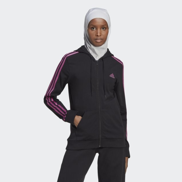 Sudadera Con Capucha Y Cremallera Completa Essentials De Adidas En Negro Con 3 Rayas