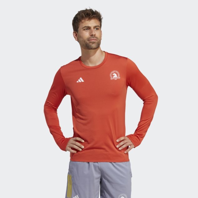 Camiseta De Running De Manga Larga Roja Boston Maratón 2023 Adidas