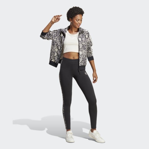 Leggings Negros Con Estampado De 3 Rayas Adidas