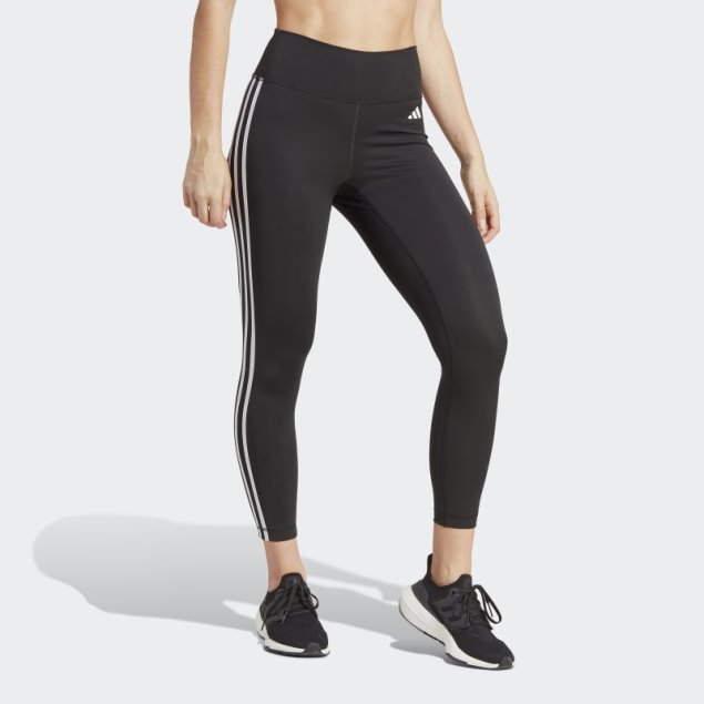 Negro Adidas Train Essentials 3 Rayas De Talle Alto 7/8 Leggins