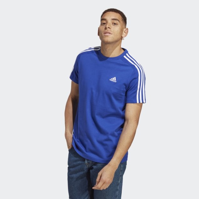 Camiseta Adidas Essentials Single Jersey 3 Rayas Azul