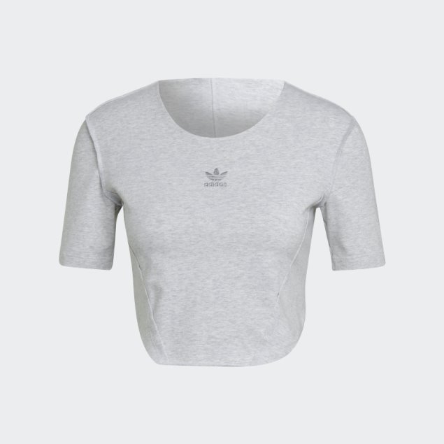 Crop Loungewear Camiseta Adidas Gris Claro Jaspeado Moda