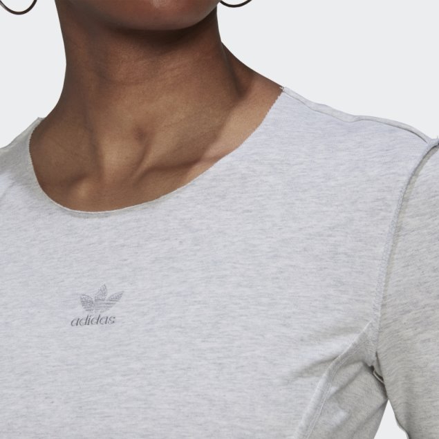 Crop Loungewear Camiseta Adidas Gris Claro Jaspeado Moda