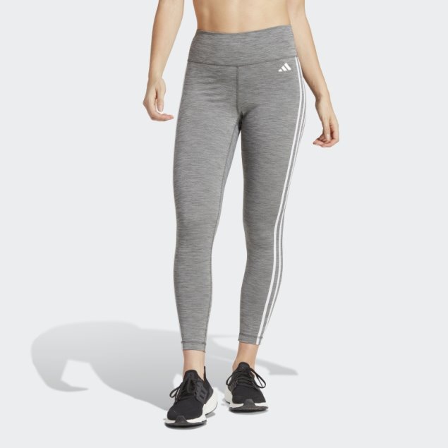 Gris Oscuro Jaspeado Adidas Train Essentials 3 Rayas De Talle Alto 7/8 Leggins