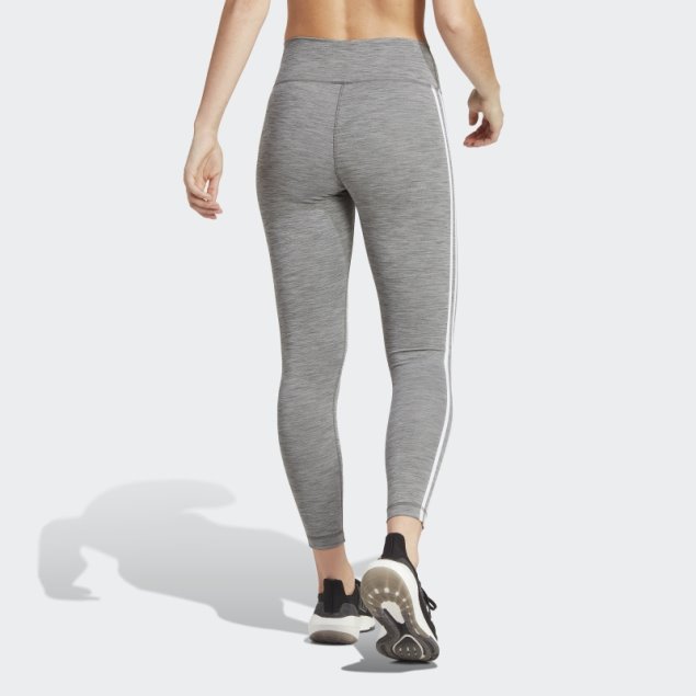 Gris Oscuro Jaspeado Adidas Train Essentials 3 Rayas De Talle Alto 7/8 Leggins