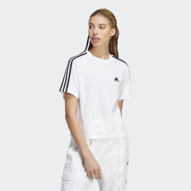 Top Corto Adidas Essentials 3-stripes Single Jersey Negro