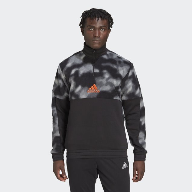 Chamarra Polar Con Estampado Natural Y Cremallera De 1/4 Negro Adidas