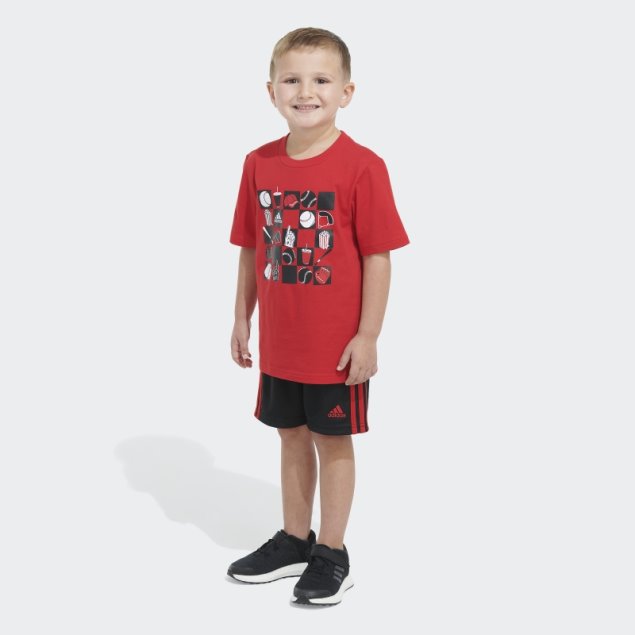 Conjunto De Camiseta Y Pantalón Corto Con Gráfico Escarlata Adidas