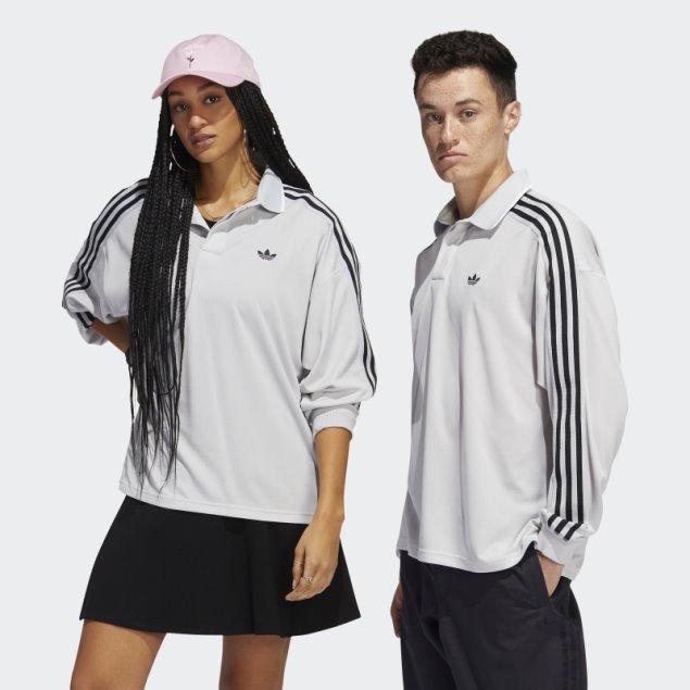 Camiseta Polo De Manga Larga (género Neutral) Gris Adidas
