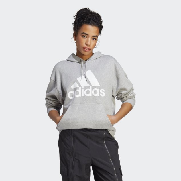 Sudadera Con Capucha Extragrande De Felpa Francesa Con Logo Grande Adidas Essentials Gris Medio