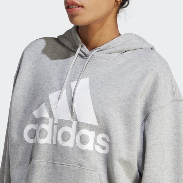 Sudadera Con Capucha Extragrande De Felpa Francesa Con Logo Grande Adidas Essentials Gris Medio