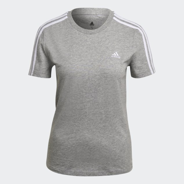 Camiseta Adidas Essentials Slim 3 Rayas Gris Medio