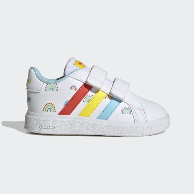 Adidas Grand Court Zapatos Con Velcro Y Dos Correas De Estilo De Vida Sustentable Blanco