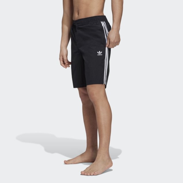 Shorts De Playa Adidas Negros Adicolor Con 3 Rayas