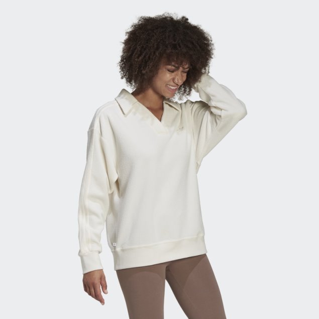 Sudadera Premium Con Cuello En V Y Rizo Blanco Adidas