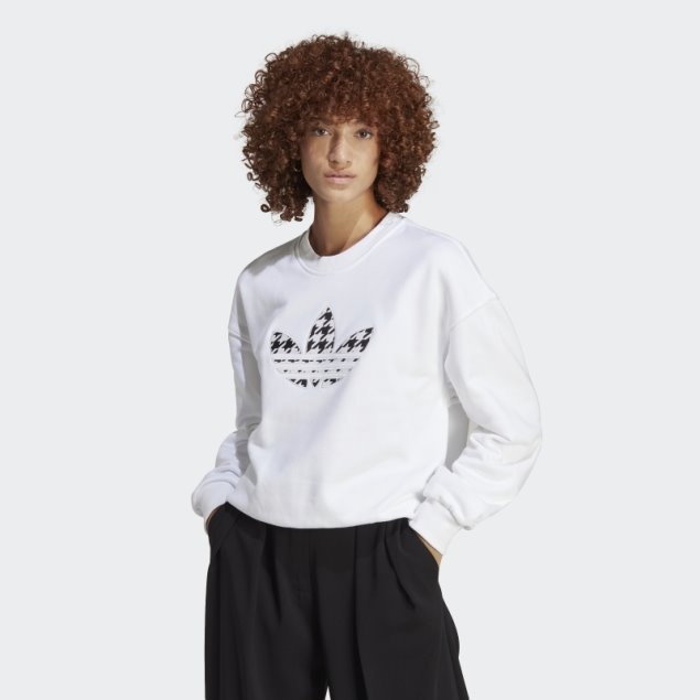 Sudadera Blanca De Manga Larga Con Relleno De Trébol De Pata De Gallo De Adidas