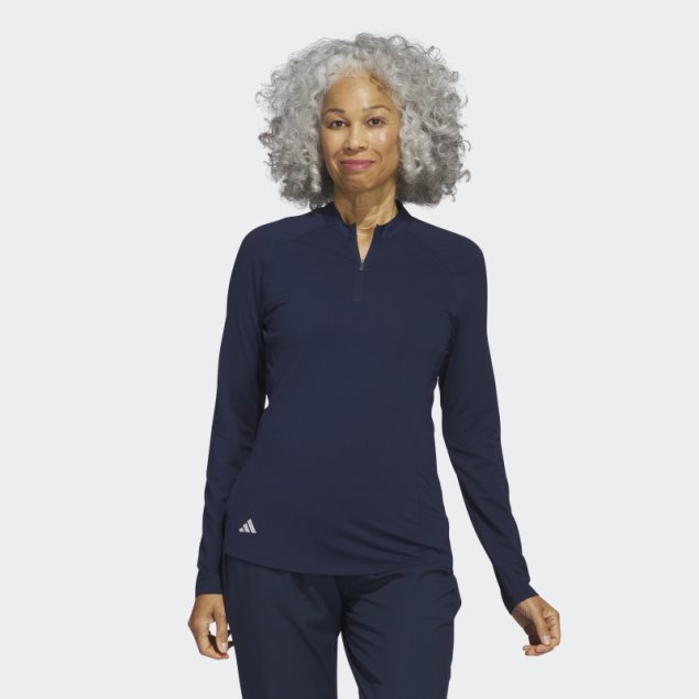 Polo De Golf De Manga Larga Con Cremallera De Un Cuarto En Azul Marino De Adidas